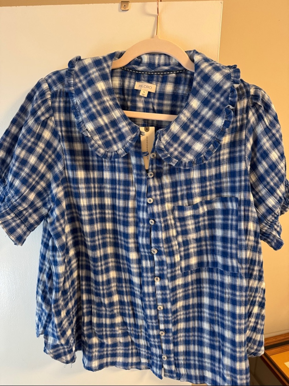 Pilcro Blue and White Plaid Button-Down Shirt